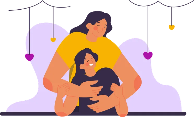 Mother Hugging Her Daughter  Illustration