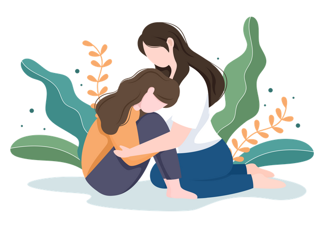 Mother hugging her daughter Illustration