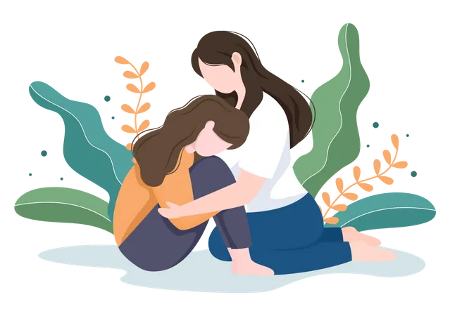 Mother hugging her daughter  イラスト