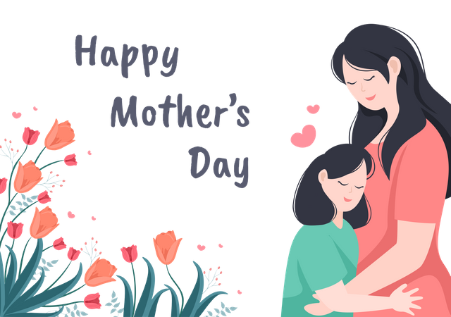 Mother Hugging Her Daughter  Illustration