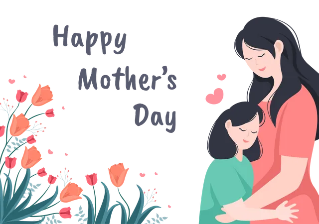 Mother Hugging Her Daughter  Illustration