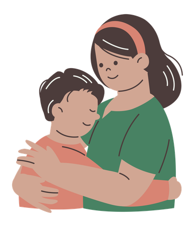 Mother Hugging her Son  Illustration