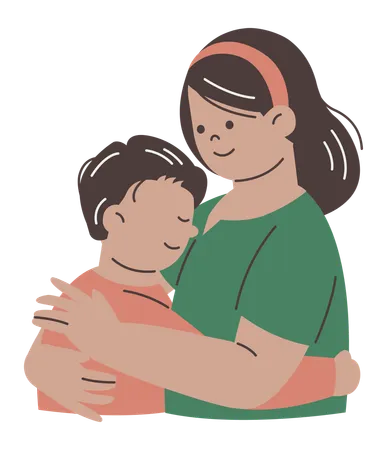 Mother Hugging her Son  Illustration