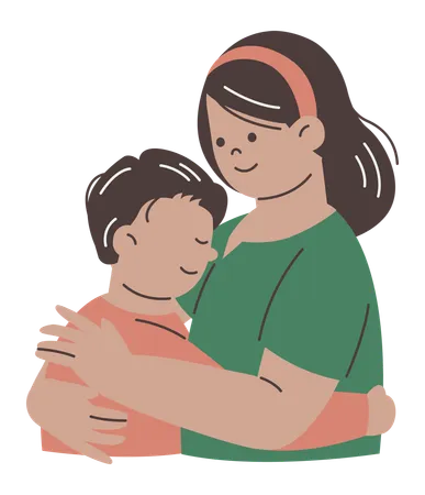 Mother Hugging her Son  イラスト