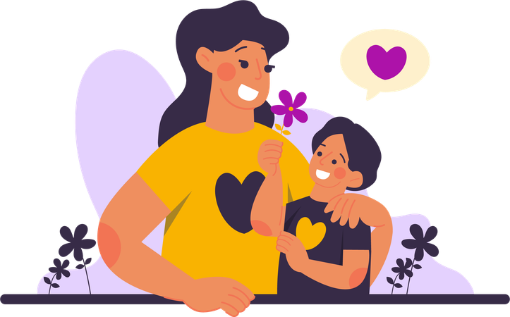 Mother Hugging Her Son  Illustration