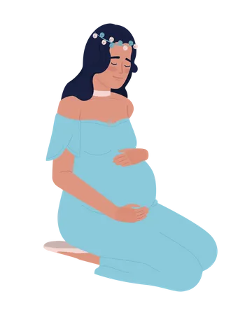 Soon To Be Mother Hugging Pregnant Belly Semi Flat Color Vector Character Editable Figure Full Body Person On White Simple Cartoon Style Spot Illustration For Web Graphic Design And Animation Illustration