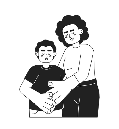 Mother hugging preteen son  Illustration