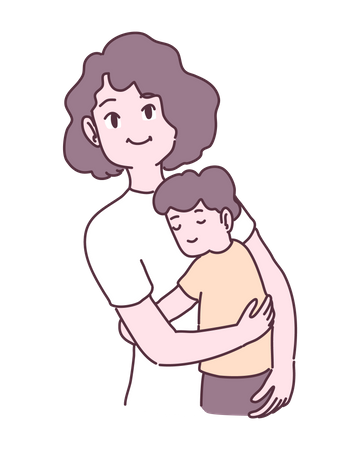 Mother hugging son Illustration
