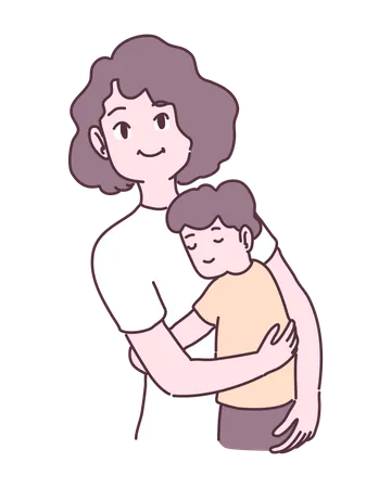 Mother hugging son Illustration