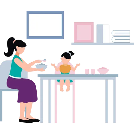 A Mother Is Feeding Food To Her Baby Illustration