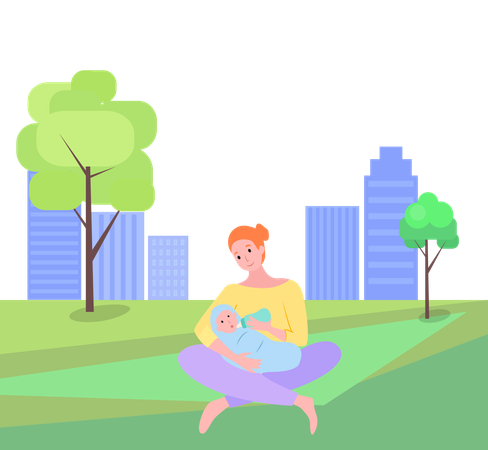 Mother is feeding her child by feeding bottle  Illustration