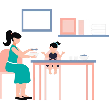 The Mother Is Feeding The Baby Illustration