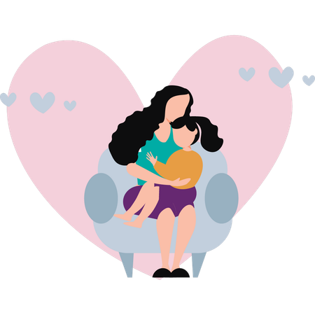 Mother is holding her daughter in her arms  Illustration