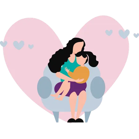 A Mother Is Holding Her Daughter In Her Arms Illustration