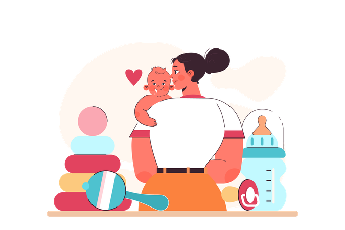 Mother is holding her new born baby  Illustration