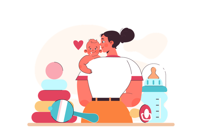 Mother is holding her new born baby  イラスト