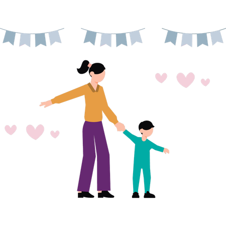 Mother is holding her son's hand  Illustration