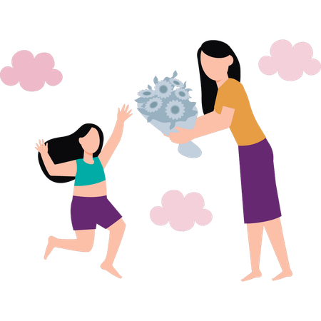 Mother is holding the bouquet  Illustration