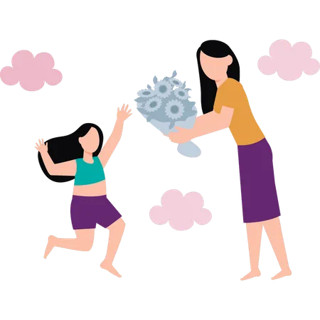 Mother is holding the bouquet  Illustration