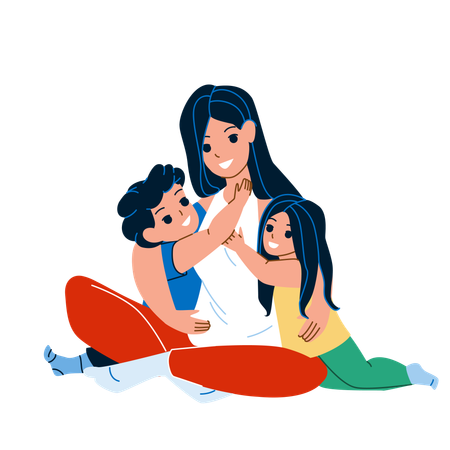 Mother is Hugging kids  Illustration