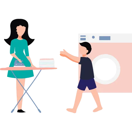 Mother is ironing clothes  Illustration