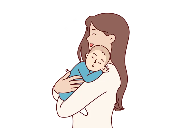 Mother Sings Lullaby To Newborn Son Holding Sleeping Baby In Arms And Feeling Happiness Of Motherhood Happy Woman Became Mother Sings Lullaby To Help Little Kid In Need Of Rest Fall Asleep Illustration