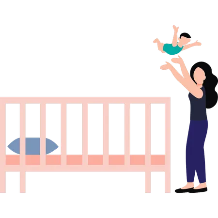 Mother is playing with baby  Illustration