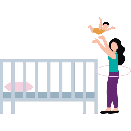 The Mother Is Playing With Baby Illustration