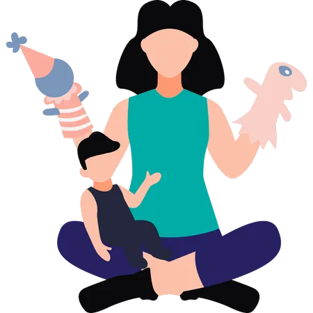 A Mother Is Playing With Her Child Illustration