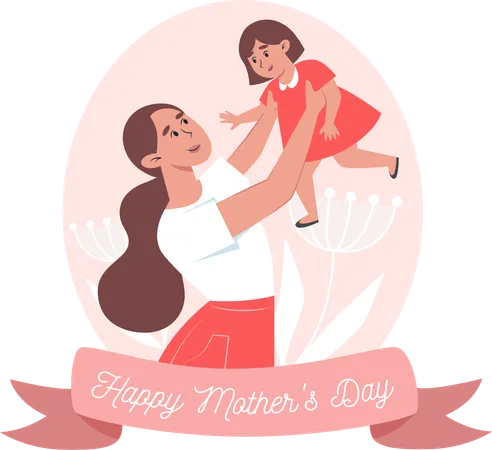 Mothers Day Card Mom Holds Little Daughter In Her Arms Illustration