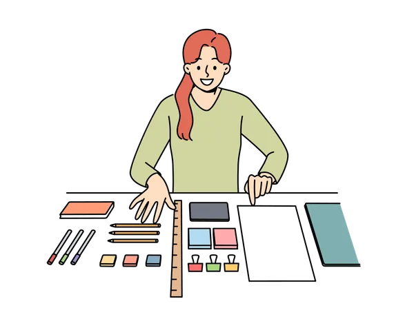 Mother is preparing all stationery tools for her kid  Illustration