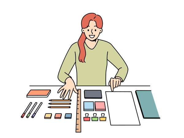 Mother is preparing all stationery tools for her kid  Illustration