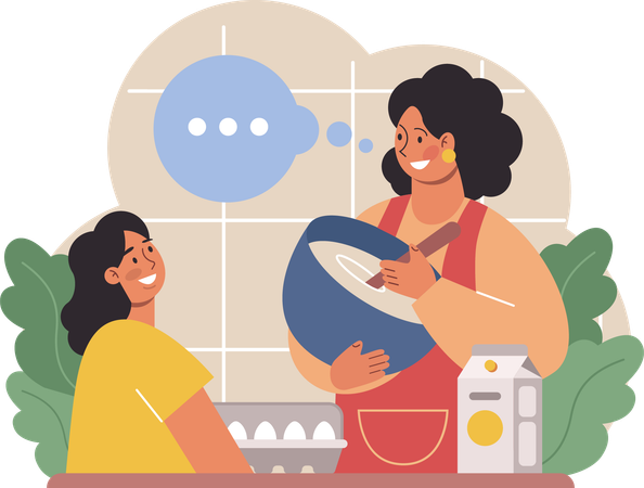 Mother is preparing bread batter  Illustration