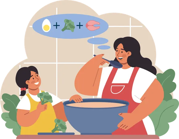 Mother is preparing vegetable soup  Illustration