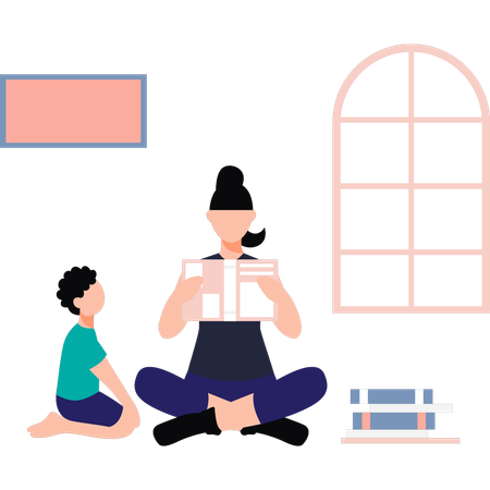 Mother is reading stories to her child  Illustration