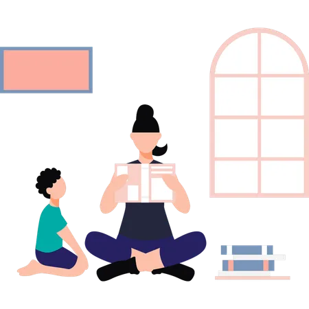 Mother is reading stories to her child  Illustration