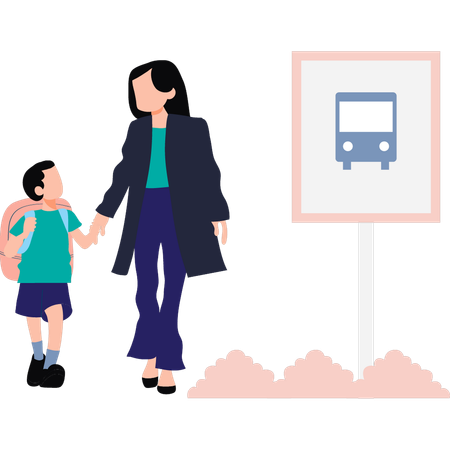 Mother is taking her child to school  Illustration