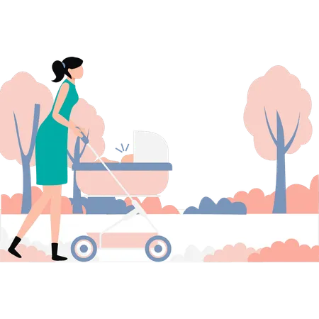 A Mother Is Taking Her Child To The Park Illustration