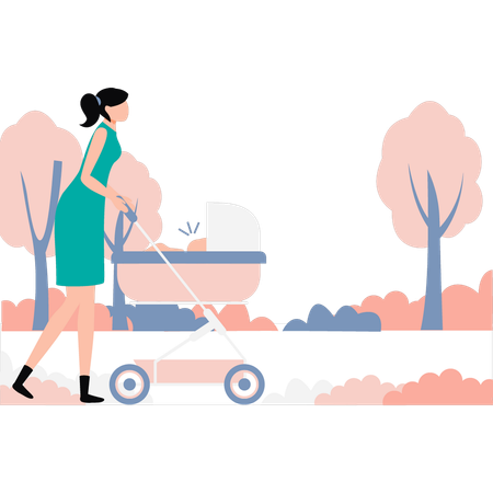 Mother is taking her child to the park  Illustration