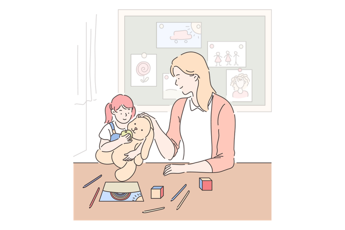 Mother is teaching her child  Illustration