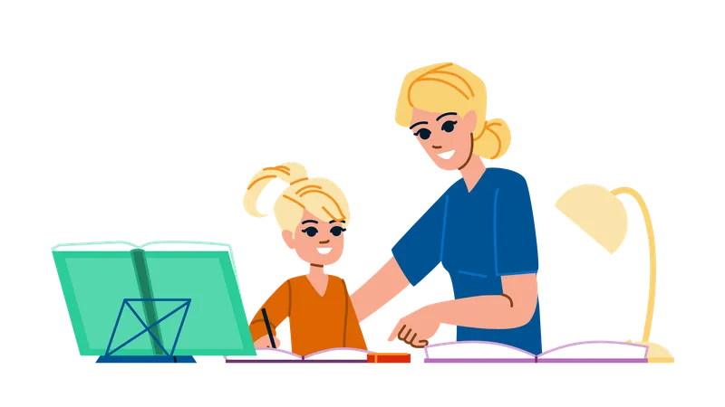 Mother is teaching her child  Illustration
