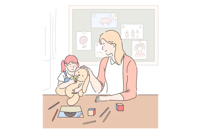 Mother is teaching her child  Illustration