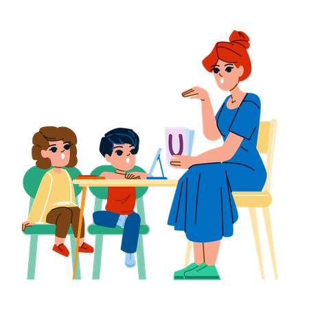 Mother is teaching her kids  Illustration