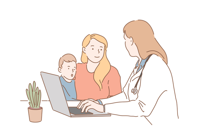 Mother is Visiting pediatrician  Illustration