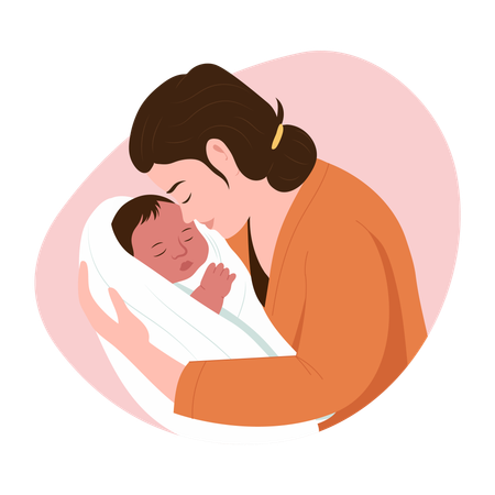 Mother Kissing newborn  Illustration