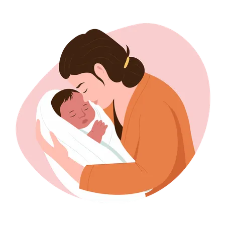 Mother Kissing newborn  Illustration