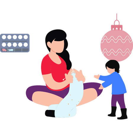 Mother Knitting For Kid  イラスト