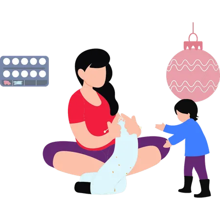 Mother Knitting For Kid  Illustration