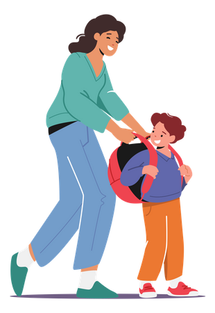 Mother Leaving Son For School  Illustration