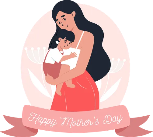 Mothers Day Card Mom Holds Little Daughter In Her Arms Illustration